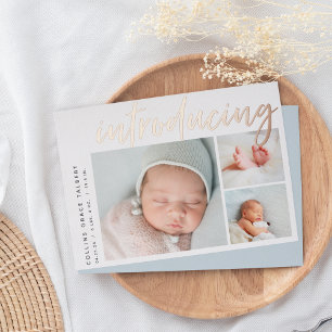 Modern Angle Three Photo Foil Birth Announcement