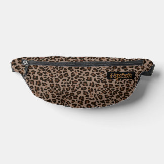 Modern Animal Leopard Skin Dark Brown Name Custom Bum Bags