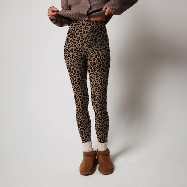 Modern Animal Leopard Skin Dark Brown Pattern Leggings (Modern animal leopard skin dark brown pattern printed design.)
