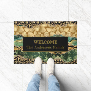 Modern Animal Print Agate Welcome Family Name Doormat
