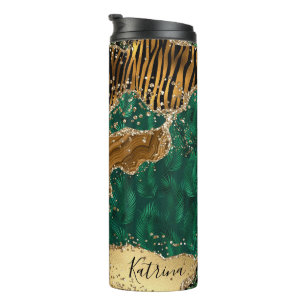 Modern Animal Print Green Agate Glitter  Thermal Tumbler