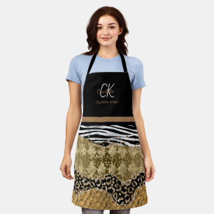 Modern Animal Print Mix pattern Monogram Apron