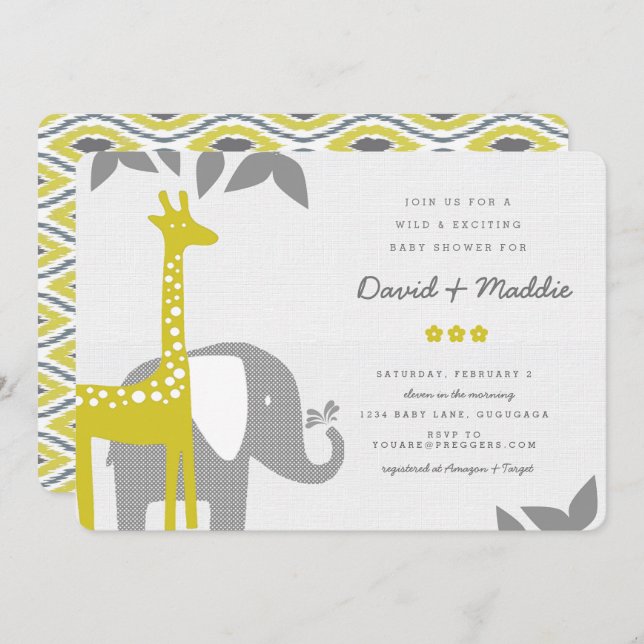 Modern Animal Safari Baby Shower Invitation (Front/Back)