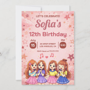 Modern Anime Girl Squad Purple Birthday Invitation
