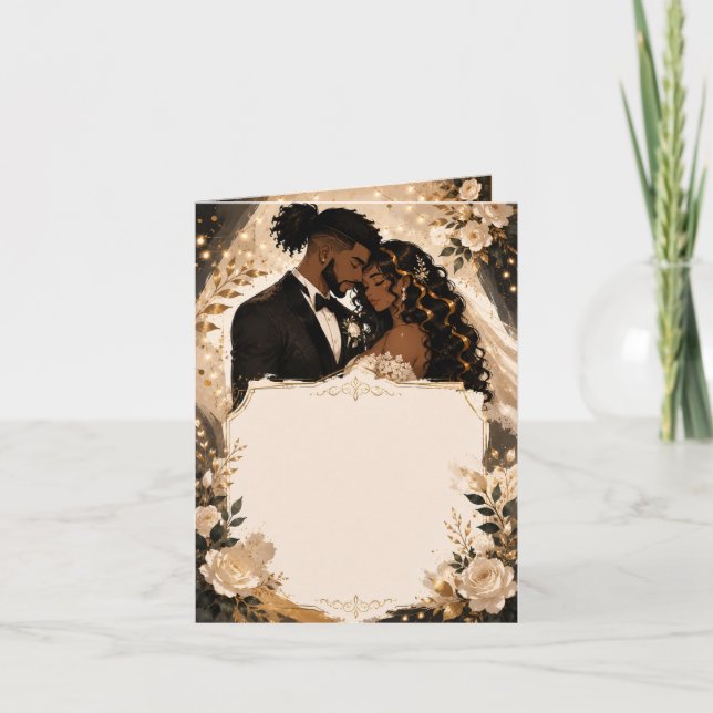 Modern Anime Wedding Invitation for Black Couples (Front)