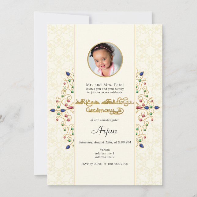 Modern Annaprashan First Rice Ceremony Photo Invitation (Front)