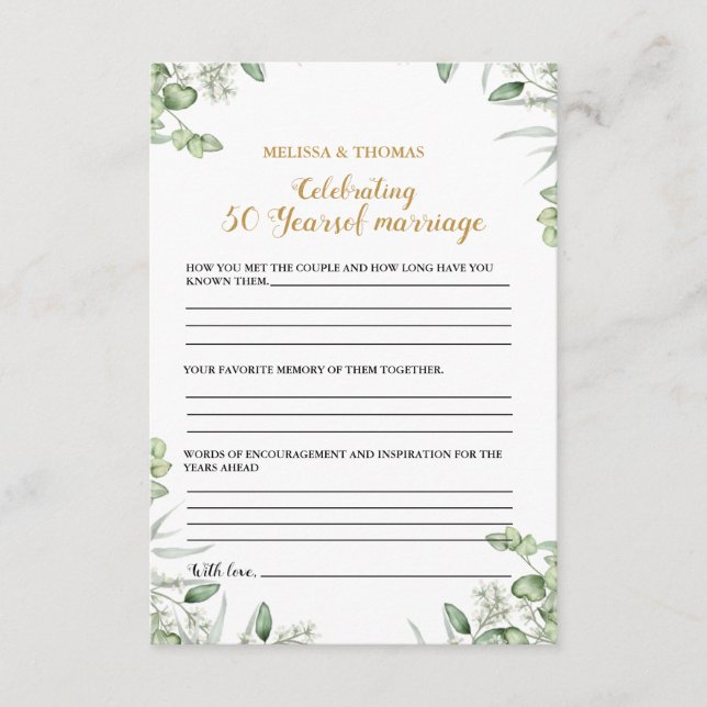 Modern  Anniversary 50th wedding party game Card (Front)
