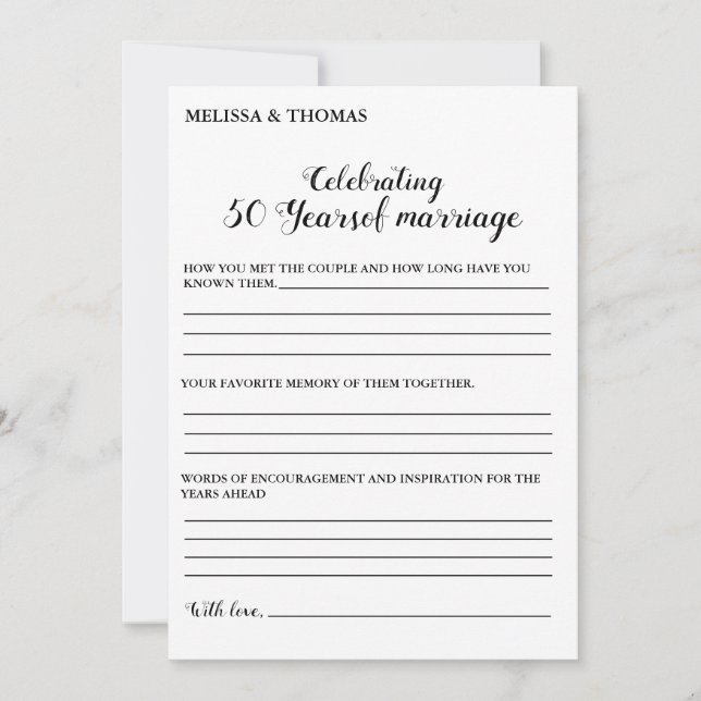 Modern  Anniversary 50th wedding party game Card (Front)