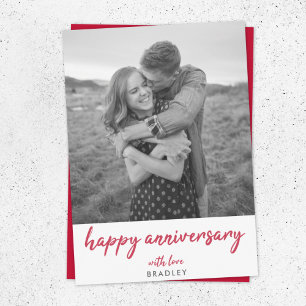 Modern Anniversary Photo Minimal Red Stylish Card