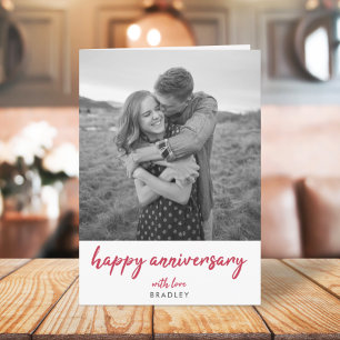 Modern Anniversary Photo   Minimalist Red Stylish Card