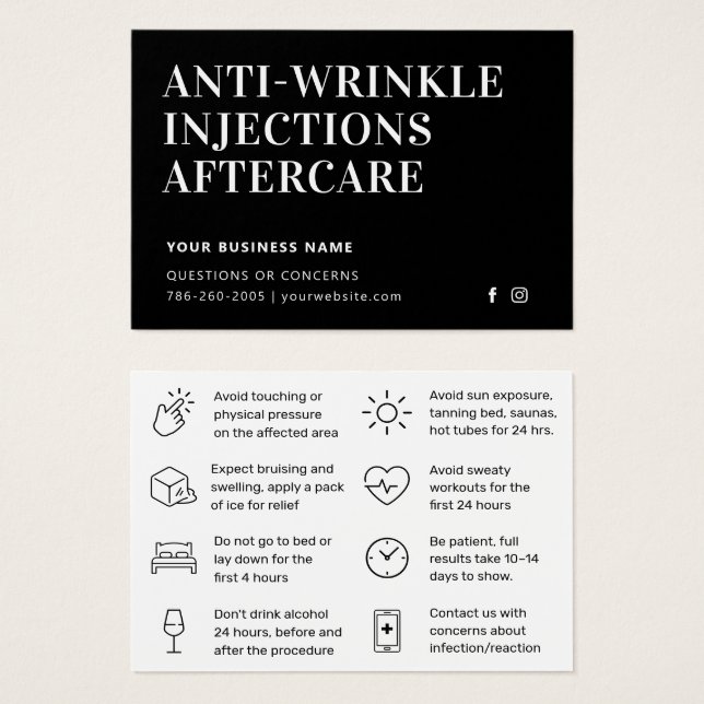 Modern Anti Wrinkle Injections  Aftercare Card  (Front & Back)