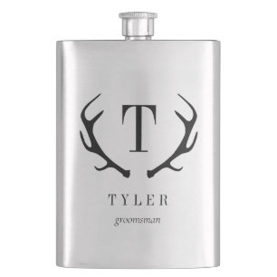 Modern Antler Personalised Bridal Party Gift Hip Flask