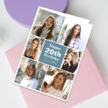 Modern Any Age 6 Collage | Photo Custom Birthday Card<br><div class="desc">Celebrate birthdays in style with our personalised photo birthday cards. This design features a stunning collage of six photos, completely customisable for a unique touch. Against a delightful blue backdrop, the "Happy 20th Birthday" text and the name of the birthday person take centre stage. Enhance the personal touch further by...</div>
