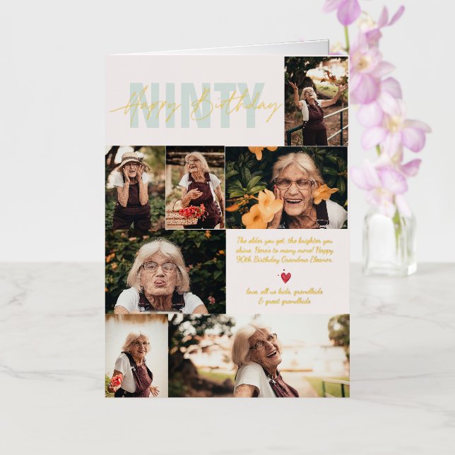 Modern Any Age Birthday | 7 Photo Collage Card (Orchid)