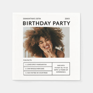 Modern Any Age Birthday Party Photo Fun Facts Napk Napkin