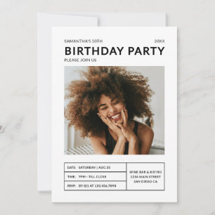 Modern Any Age Birthday Party Photo Invitation