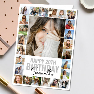 Modern Any Age Custom Collage Photo Birthday Card