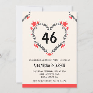 Modern Any age Floral Heart for her 46th birthday Invitation