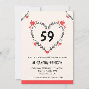 Modern Any age Floral Heart for her 59th birthday Invitation