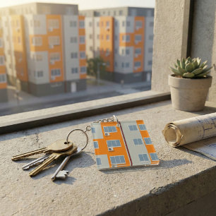 Modern Apartment Building with Air Conditioners  Key Ring
