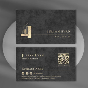 Modern Apartment Shiny Gold Logo Black Realtor Business Card