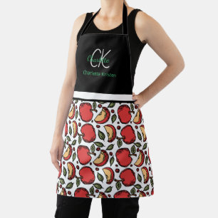 Modern Apple Pattern Monogram Name  Apron