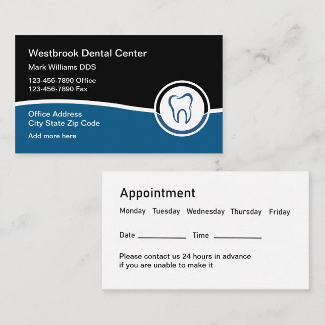 Modern Appointment Dentist Business Cards (Front/Back)