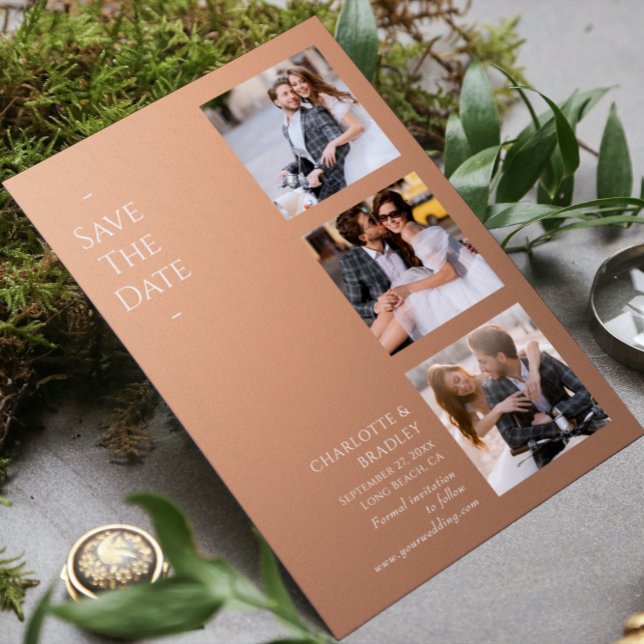 Modern Apricot Four Photo Wedding Collage Save The Date (Creator Uploaded)
