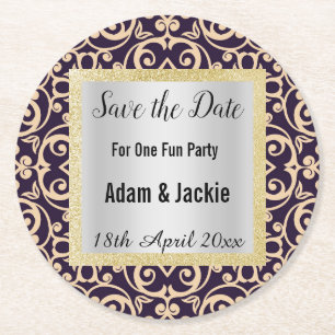 MODERN APRICOT NAVY SAVE THE DATE COASTER