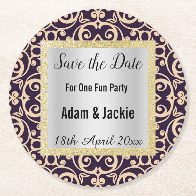 MODERN APRICOT NAVY  SAVE THE DATE COASTER (Front)