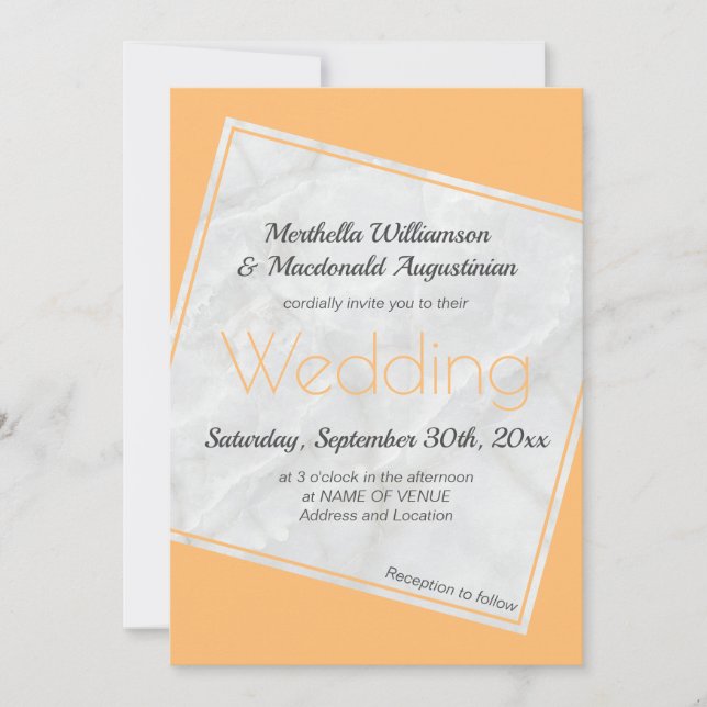 Modern Apricot Peach Wedding Invitation (Front)
