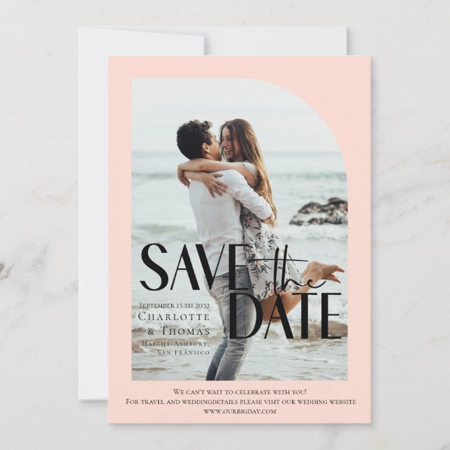 Modern, Apricot Photo-Save the Date Invitation (Front)