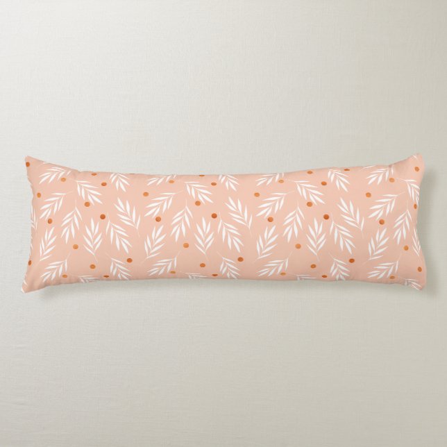 Modern Apricot Pink Floral Leaves Pattern Body Cushion (Front)