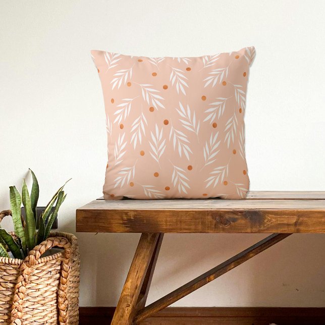 Modern Apricot Pink Floral Leaves Pattern Cushion (Creator Uploaded)