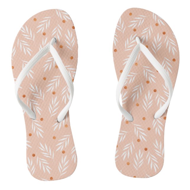 Modern Apricot Pink Floral Leaves Pattern Jandals (Footbed)
