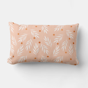 Modern Apricot Pink Floral Leaves Pattern Lumbar Cushion