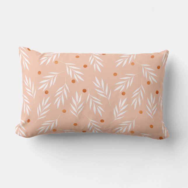 Modern Apricot Pink Floral Leaves Pattern Lumbar Cushion (Front)