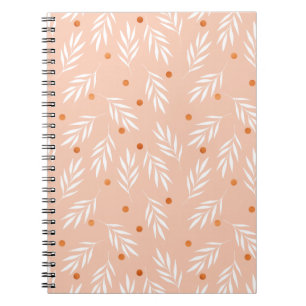 Modern Apricot Pink Floral Leaves Pattern Notebook