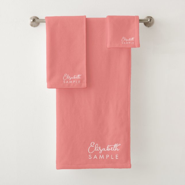 Modern Apricot Template Calligraphed Name Best Bath Towel Set (Insitu)