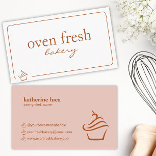Modern Apricot White Cupcake Bakery Business Card