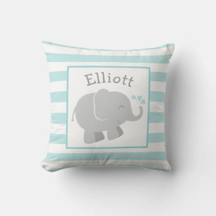 Modern Aqua and Grey Elephant Custom Monogram Cushion