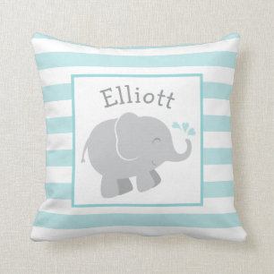 Modern Aqua and Grey Elephant Custom Monogram Cushion