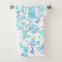 Modern Aqua and Olympic Blue Snowflake Towel