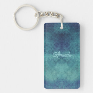 Modern Aqua and Purple Abstract Key Ring