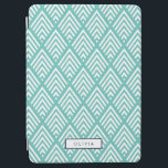 Modern Aqua and White Chevron Diamond Pattern iPad Air Cover<br><div class="desc">Chic, modern design features an elongated diamond chevron pattern in dreamy turquoise aqua and white. Add a name or monogram in a navy blue rectangle frame, or delete the sample name and clear the white personalisation box for a clean look. Looking for this design in another colour, or need help...</div>