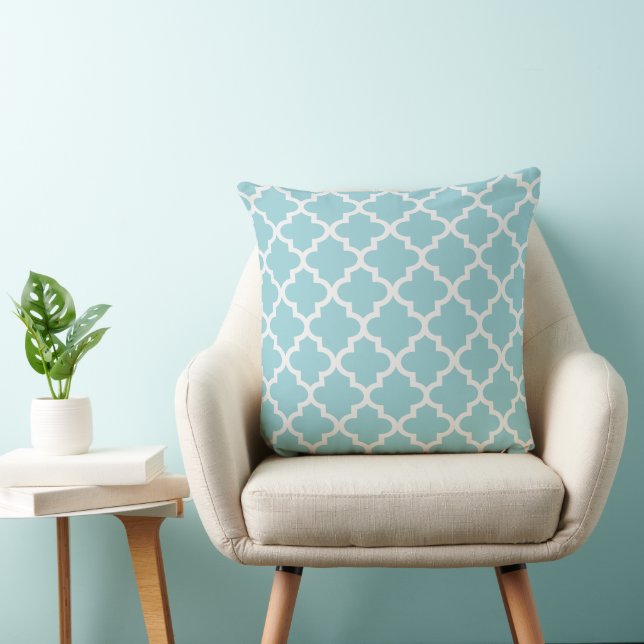 Modern Aqua Blue and White Quatrefoil Pattern Cushion (Chair)