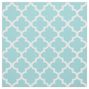 Modern Aqua Blue and White Quatrefoil Pattern Fabric