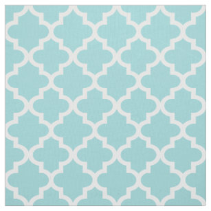 Modern Aqua Blue and White Quatrefoil Pattern Fabric
