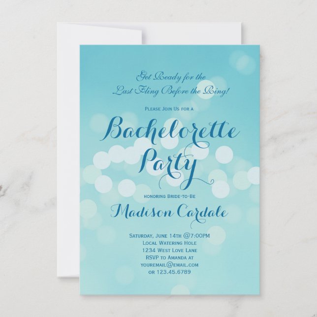 Modern Aqua Blue Bachelorette Party Invitations (Front)