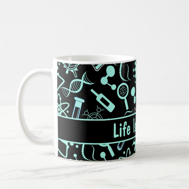 modern aqua blue biochemistry life is complex  coffee mug (Left)